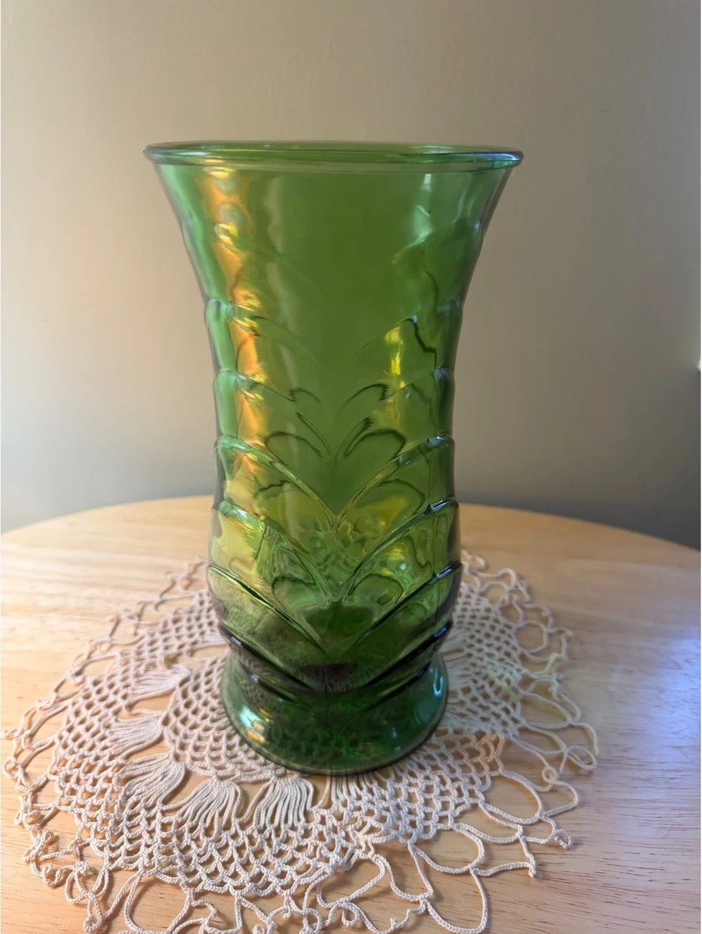Mid-Century Green Glass Fish Scale Pattern Vase by E.O. Brody